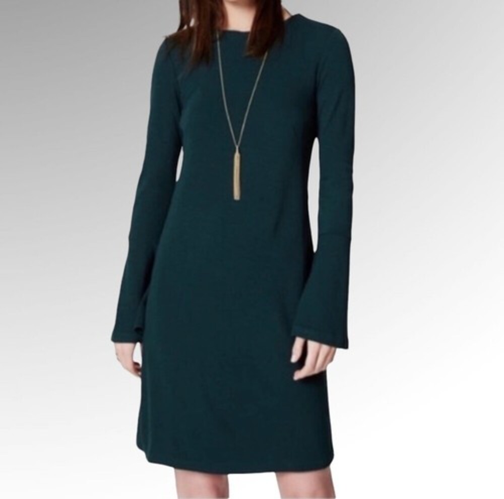 Ann Taylor LOFT Womens Size 8 Bell Sleeve Knit Shift Dress Dark Green